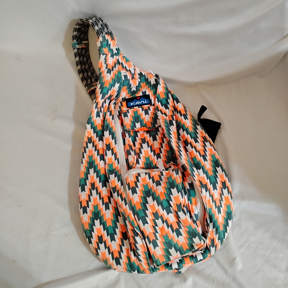 KAVU Zigzag Chevron Sling Bag Orange Green Black